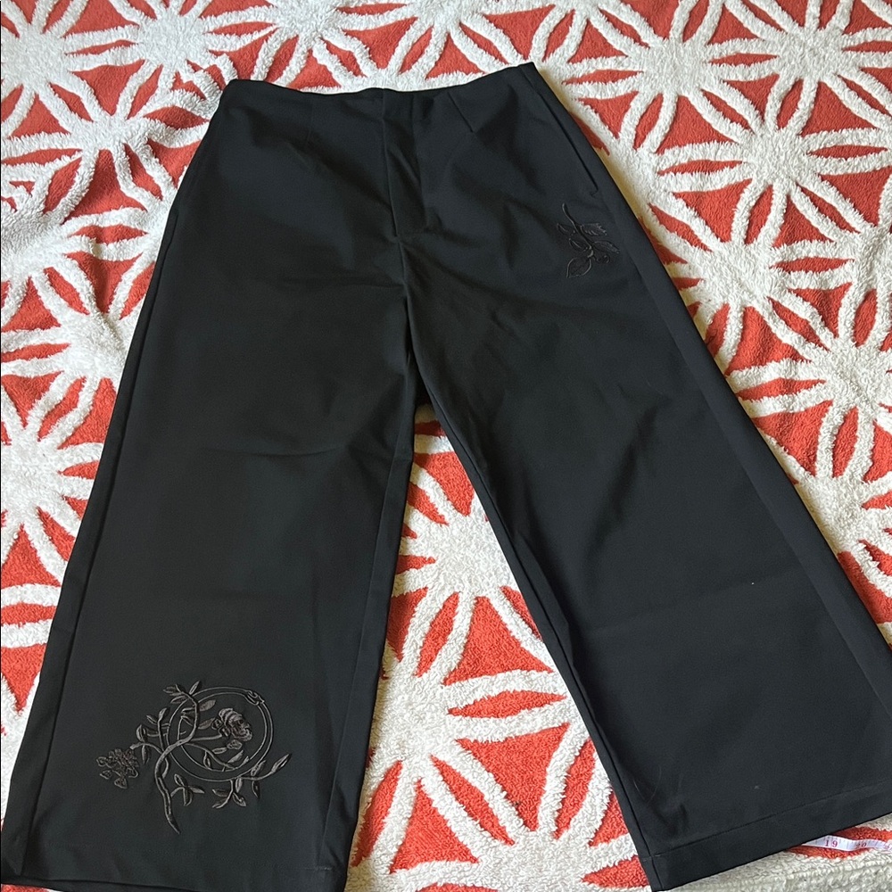 Disturbia Black Wide-Leg Embroidered Trousers